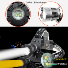 Double LEDs Headlamp One White LED + One Yellow LED